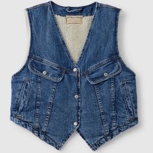 FREE PEOPLE Rare Vest WE THE FREE Denim FLORENCE RANCH Sherpa Blue Size Medium